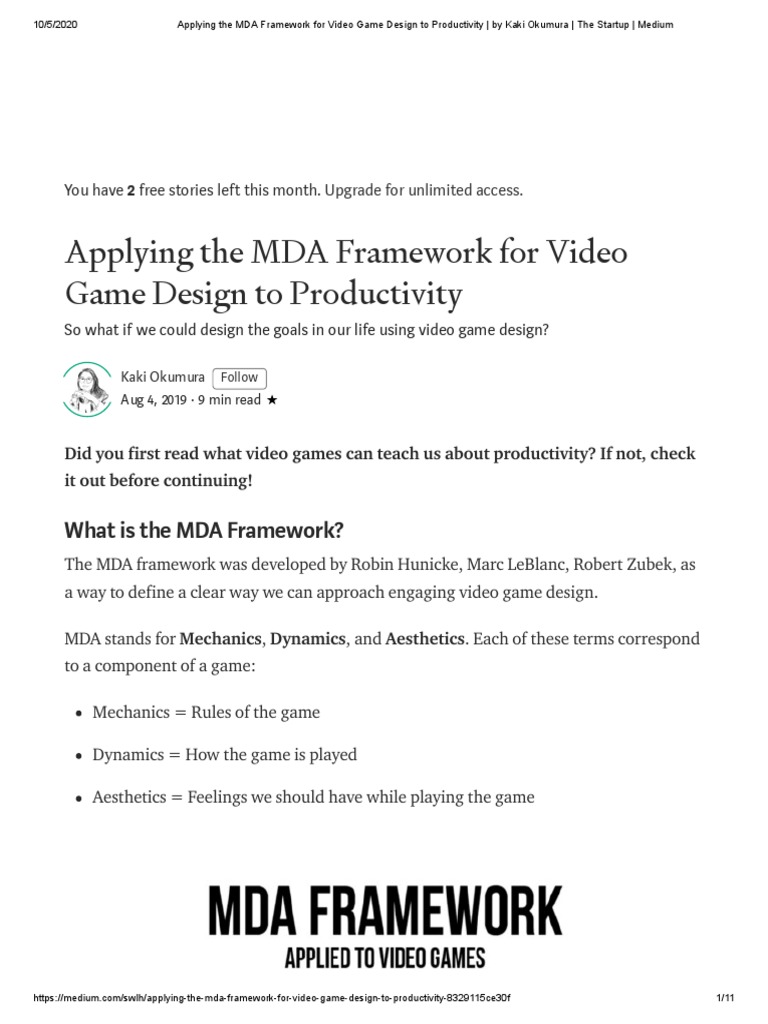 Applying The MDA Framework For Video Game Design To Productivity - by ...