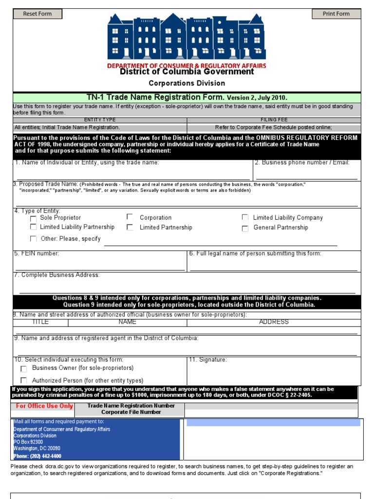 DC Trade Name Forms Guide | PDF | Trade Name | Corporations