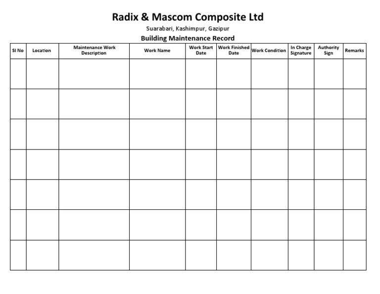 Radix & Mascom Composite LTD: Building Maintenance Record | PDF