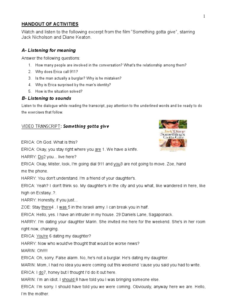 A-Listening For Meaning: Handout of Activities | PDF