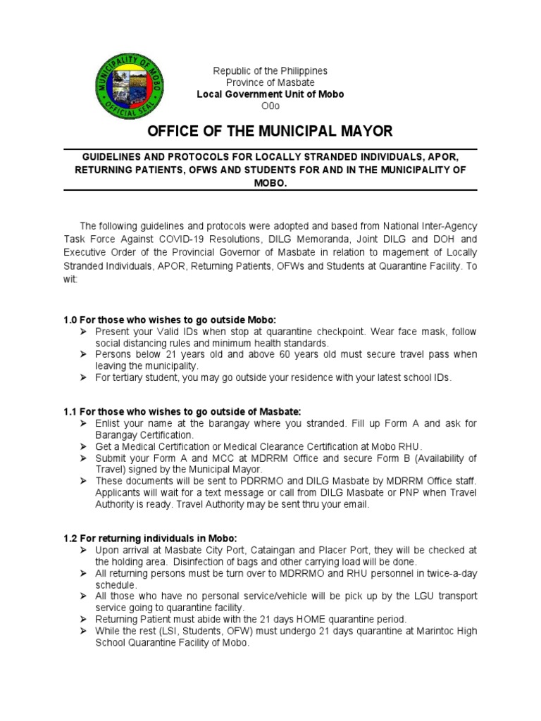 Mobo Quarantine Guidelines | PDF | Quarantine | Infection Control