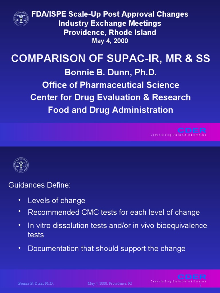 FDA SUPAC Guidelines for Drug Changes | PDF | Chemistry | Health Care