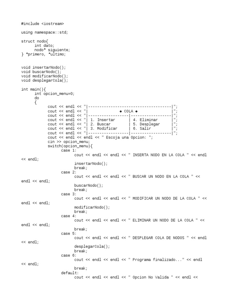 Estructura de Datos en C++ - COLA - Parte 3 - Modificar Nodo | PDF ...