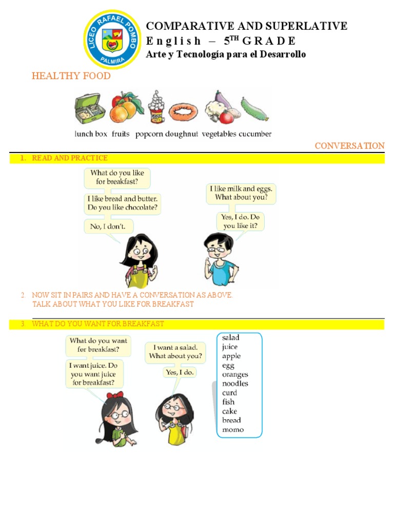 Comparative and Superlative English - 5 Grade: Healthy Food | PDF