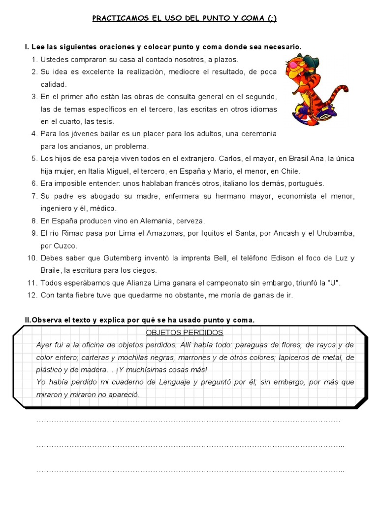 Ejercicios de Uso del Punto y Coma | PDF | Novela negra, policíaca y ...