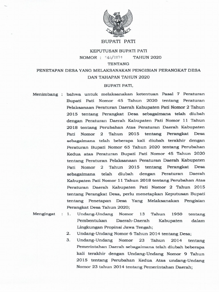 Sk Bupati Penetapan Desa Dan Tahapan Pengisian Perangkat Desa Tahun