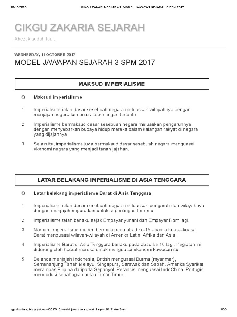 Cikgu Zakaria Sejarah Model Jawapan Sejarah 3 Spm 2017 Pdf