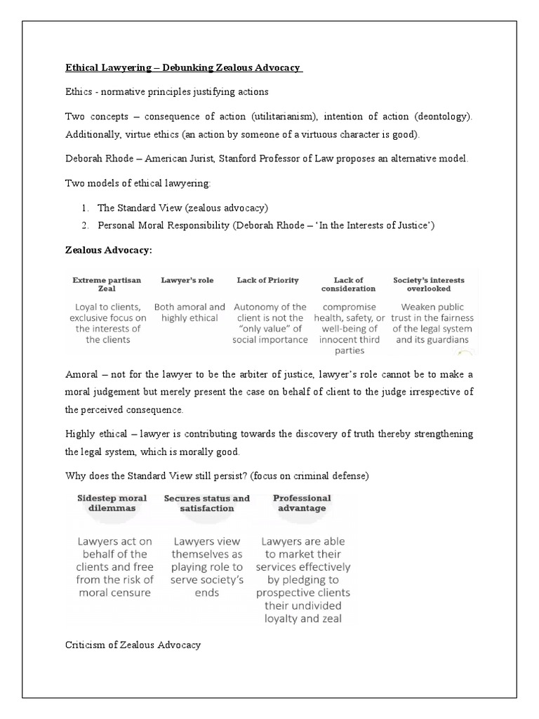 Ethical Lawyering Debunking Zealous Advocacy (Notes) PDF