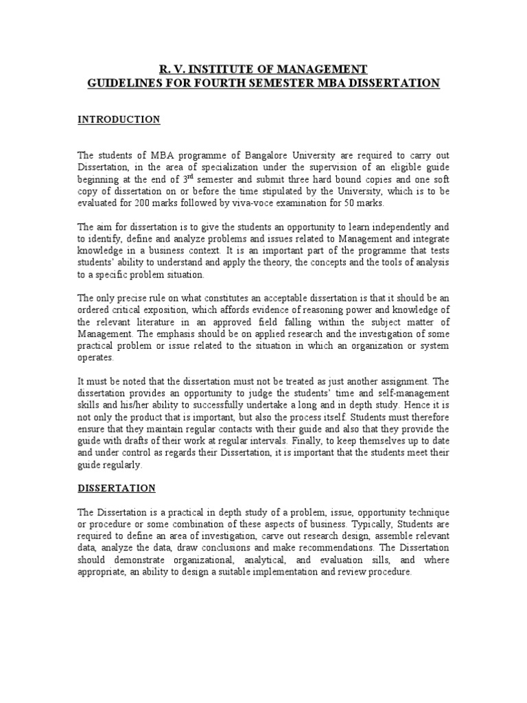 MBA Dissertation Guidelines for Bangalore University | PDF | Thesis ...