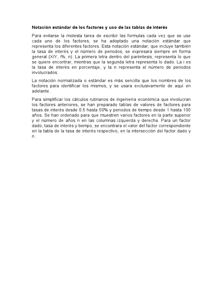 Notación Estándar de Los Factores y Uso de Las Tablas de Interés | PDF