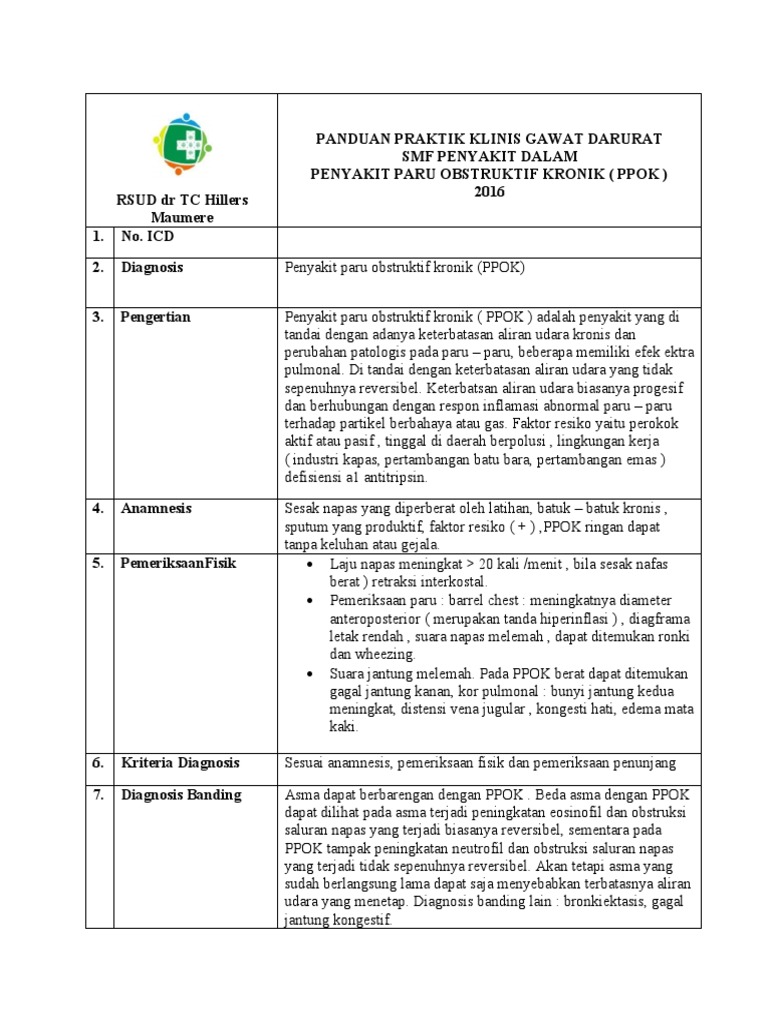 PANDUAN PRAKTIK KLINIS PENYAKIT PARU OBSTRUKTIF KRONIK | PDF