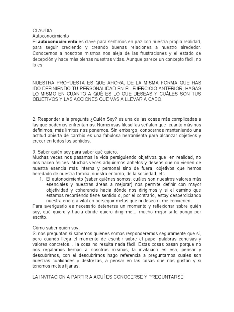 Autoconocimiento y Objetivos Personales | PDF | Desarrollo personal ...