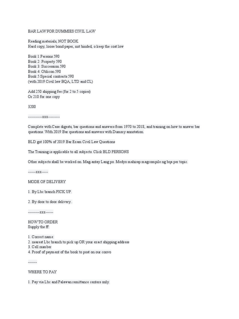 Bar Law For Dummies Civil Law PDF