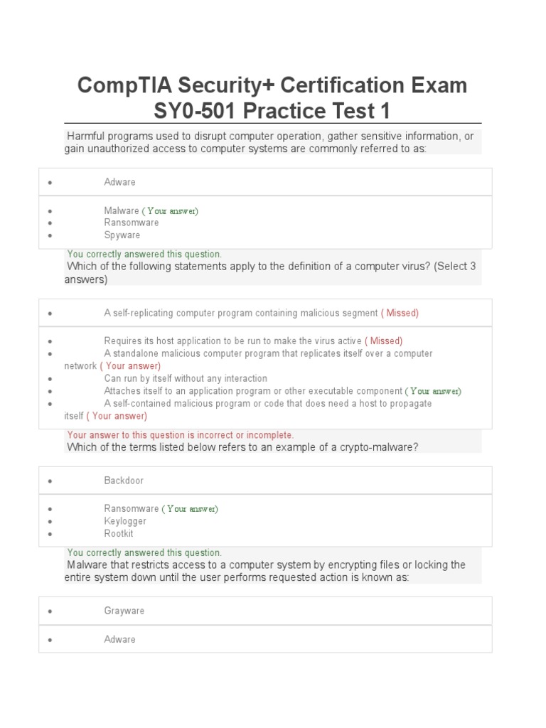 CompTIA Security Test 1 | PDF | Malware | Phishing