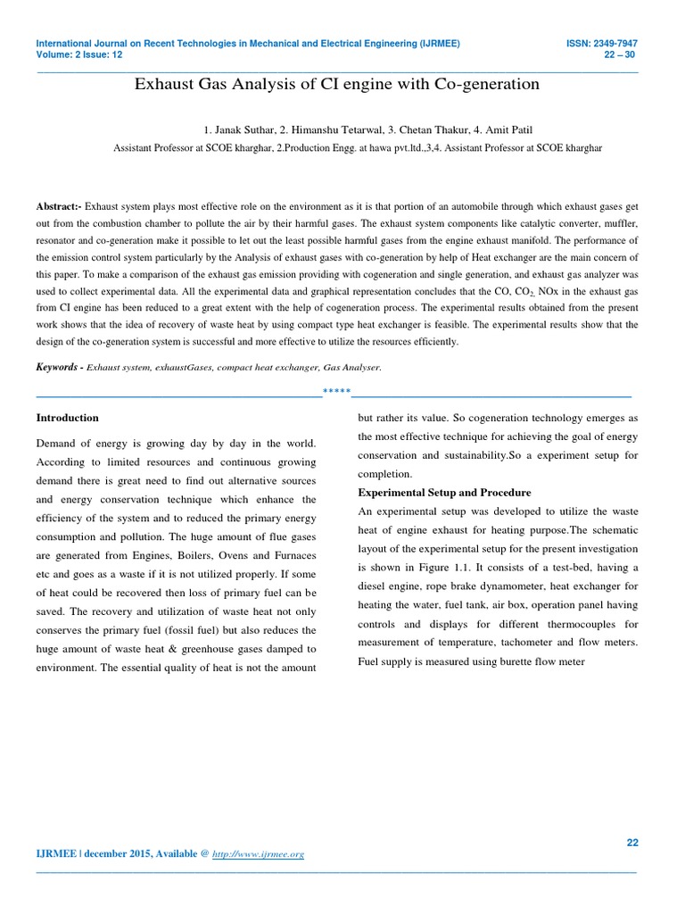 Exhaust Gas Analysis in CI Engines | PDF | Cogeneration | Engines
