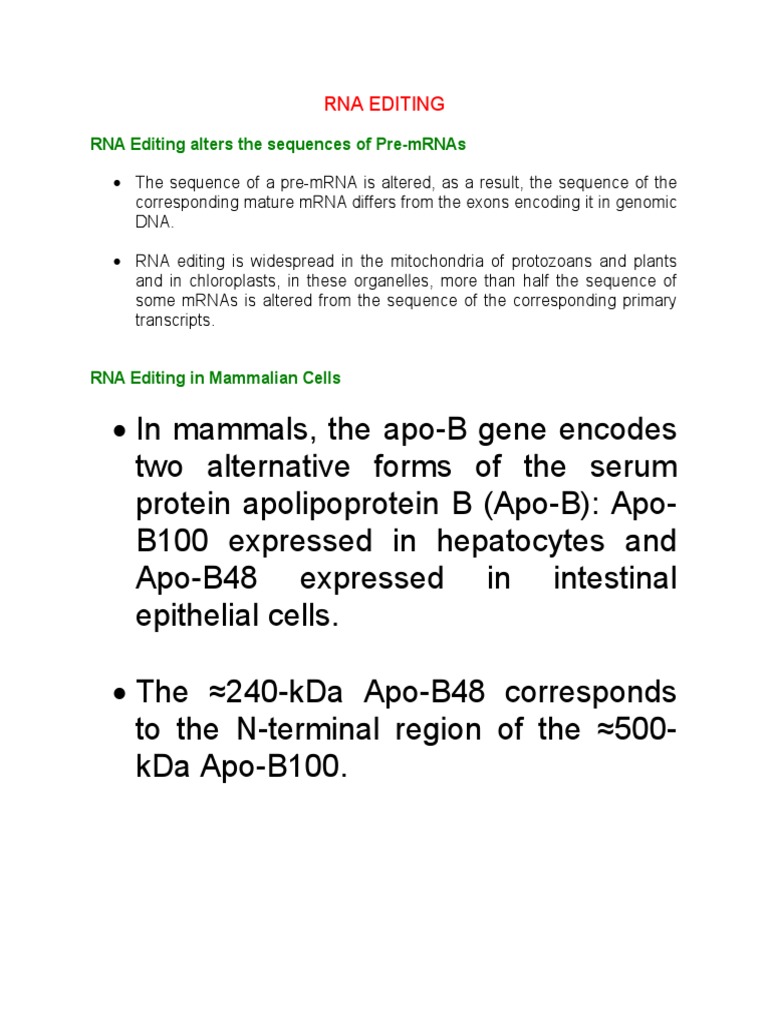 RNA Editing & Alternative Splicing | PDF | Alternative Splicing ...