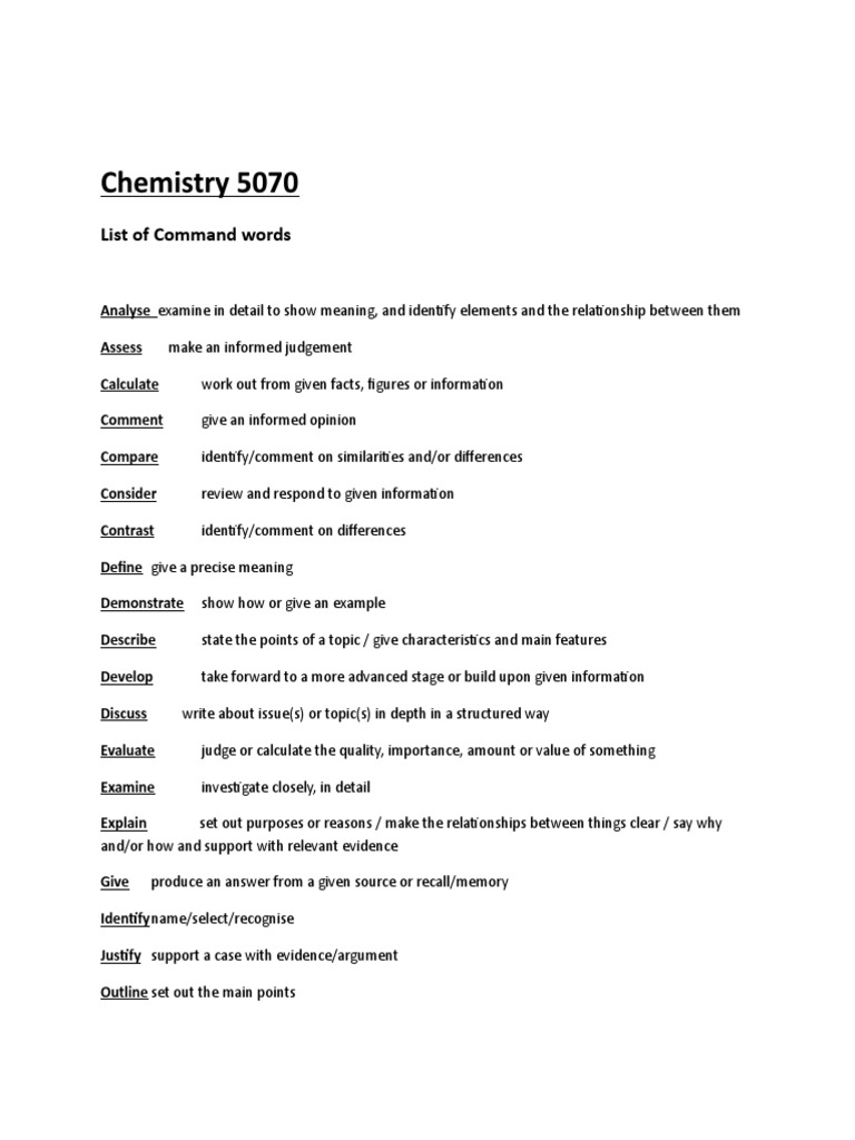 Chemistry 5070 Command Words List | PDF | Career & Growth