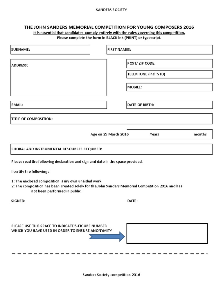Young Composers Entry Form | PDF | Computing