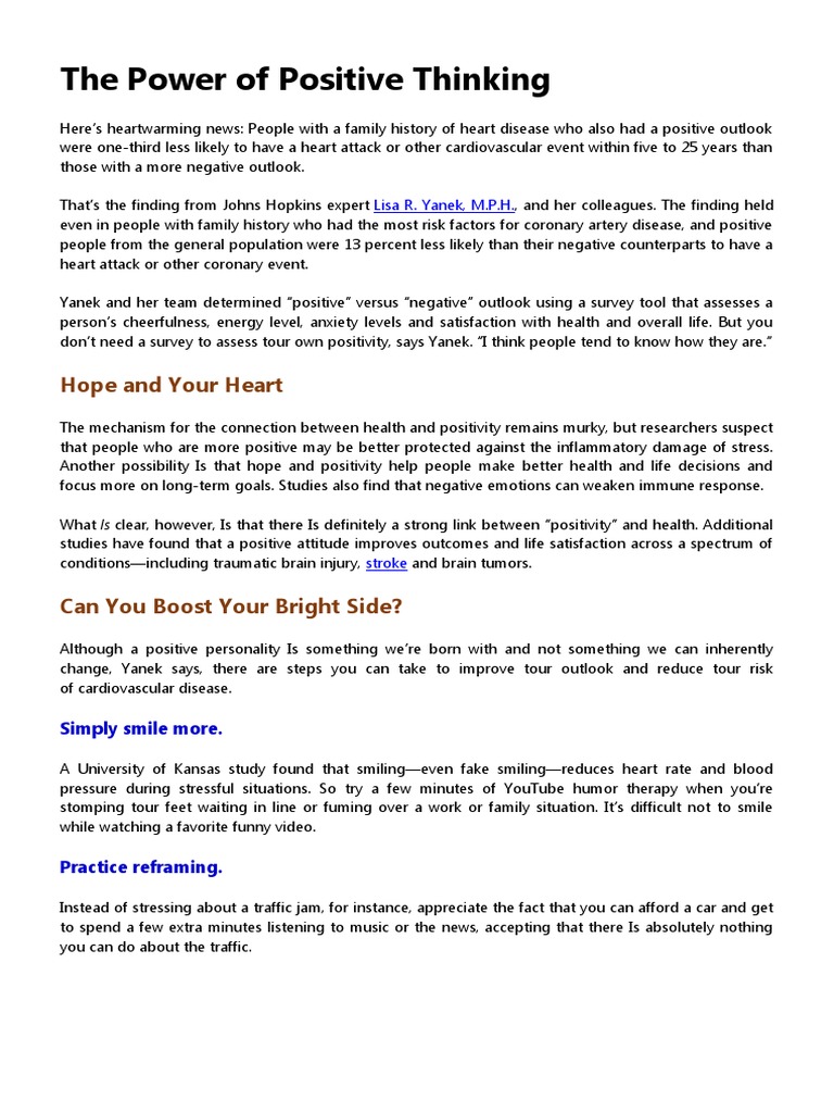 The Power of Positive Thinking | PDF | Psychological Resilience ...