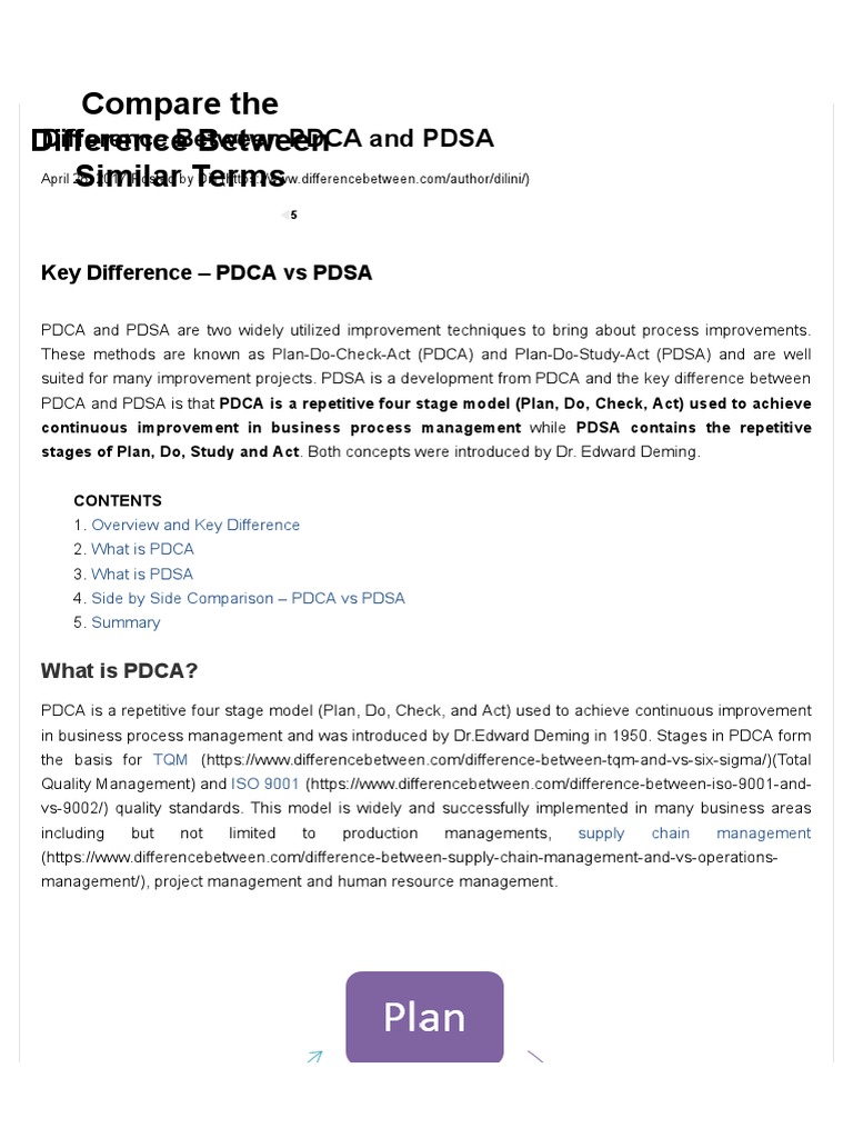 Difference Between PDCA and PDSA - Compare The Difference Between ...