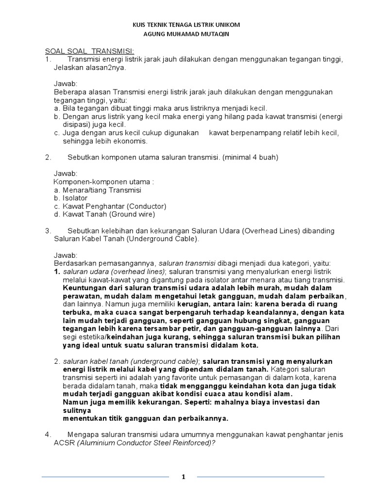 Soal Soal Trasmisi Distribusi Trafo Dan Pdf