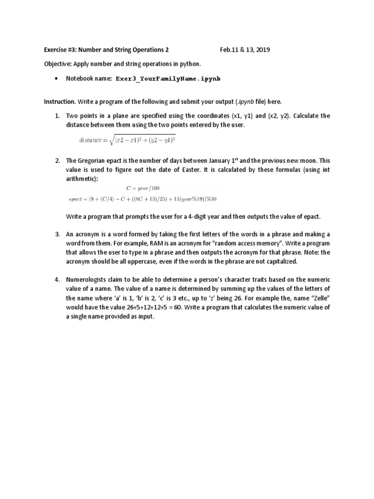 Exercise3 - Number and String Operations | PDF