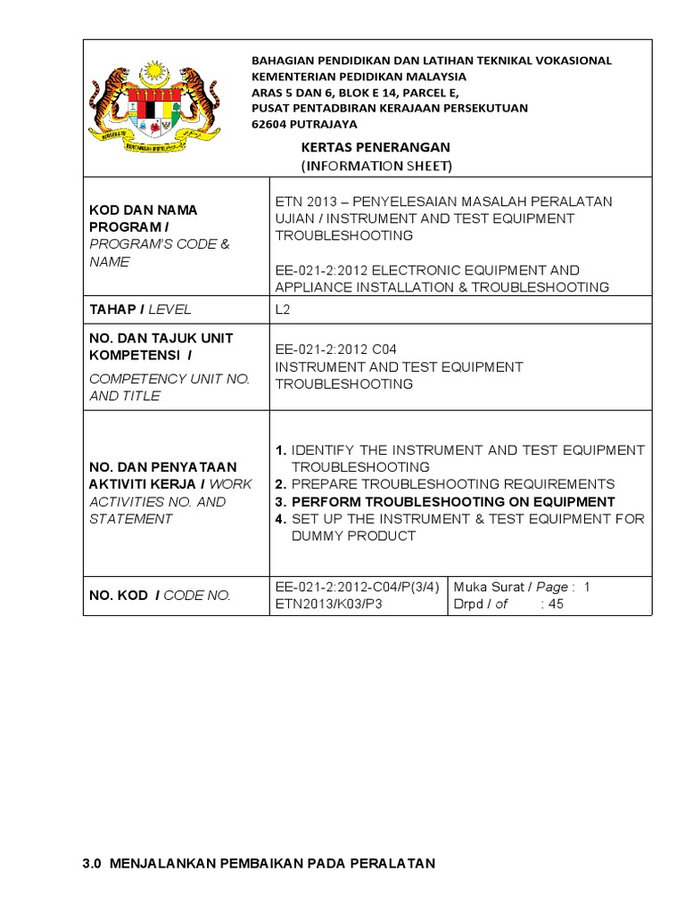Kertas Penerangan 3 Instrument And Test Equipment Troubleshooting Pdf