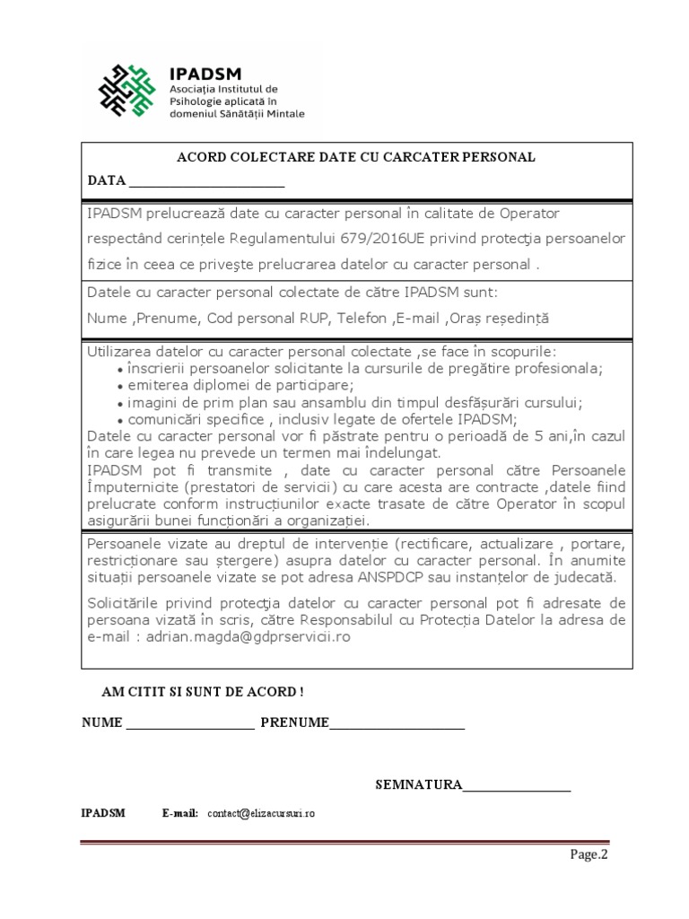 Formular Acord GDPR | PDF