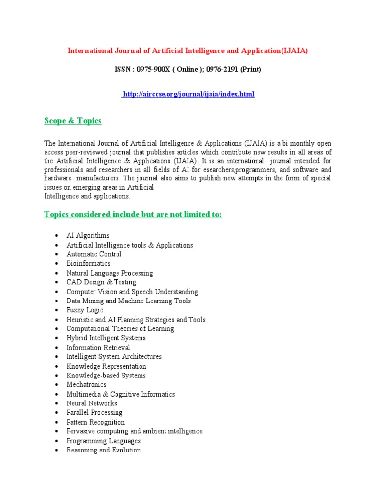 International Journal of Artificial Intelligence and Application (IJAIA ...