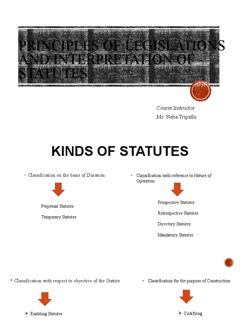 Principles of Statutory Interpretation Classifying Statutes and