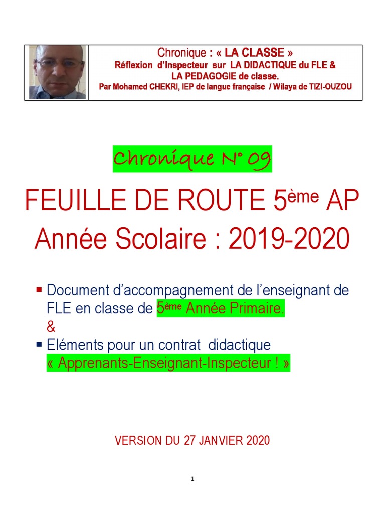 Feuille de route 5ème AP 2019-2020 | PDF | Pédagogie | Compétence ...