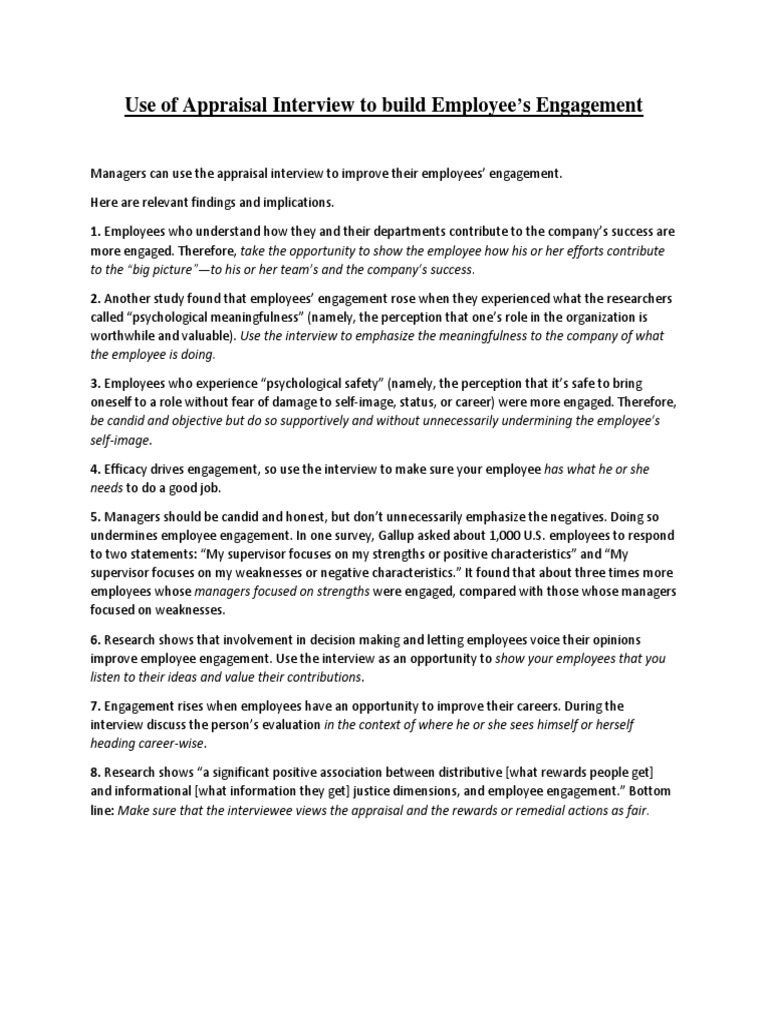 Employee's Engagement by Use of Appraisal Interview | PDF | Performance ...
