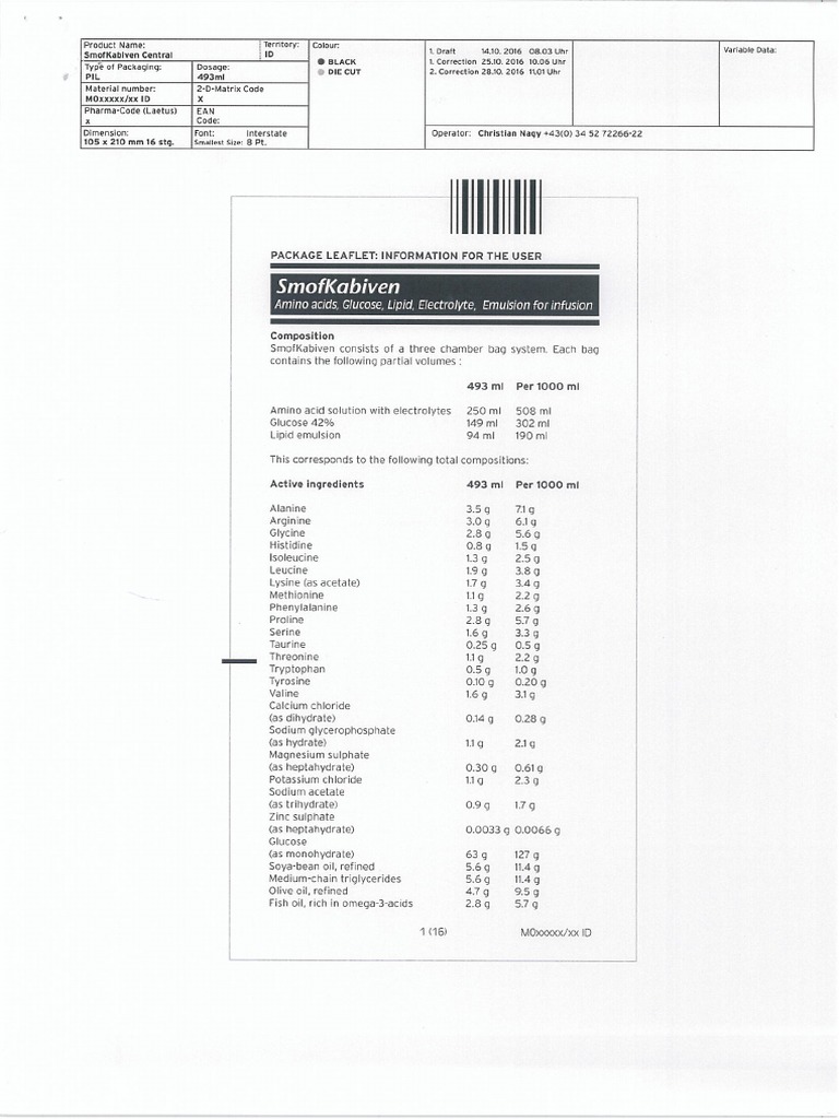 SmofKabiven Emulsi Injeksi 493 ML Per 1000 ML - Asam Amino, Karbohidrat ...