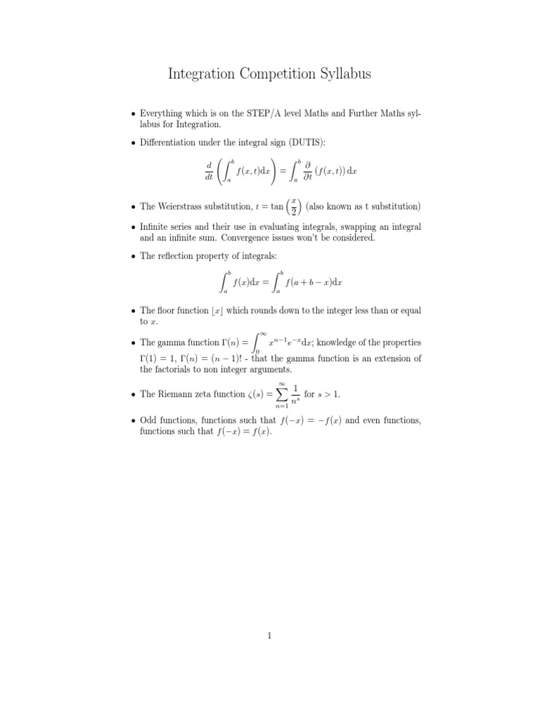 Integration Competition Syllabus Pdf