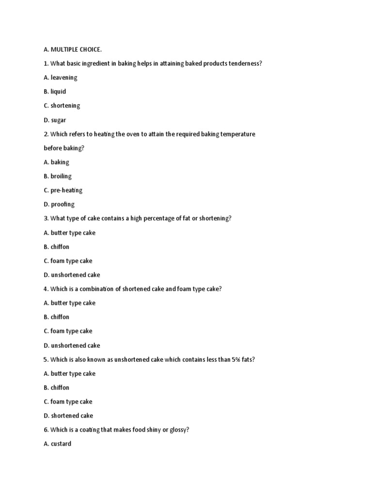 Bakery Exam: Cake Baking Questions | PDF | Cakes | Baking