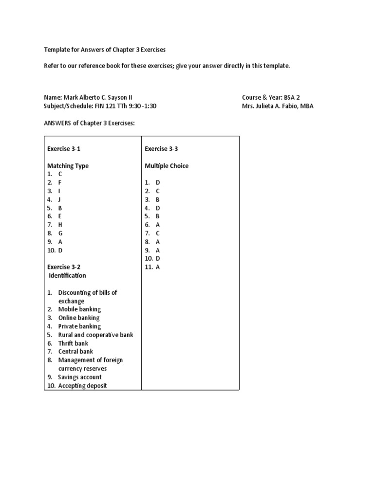 Chapter 3 Exercises Answers Template | PDF
