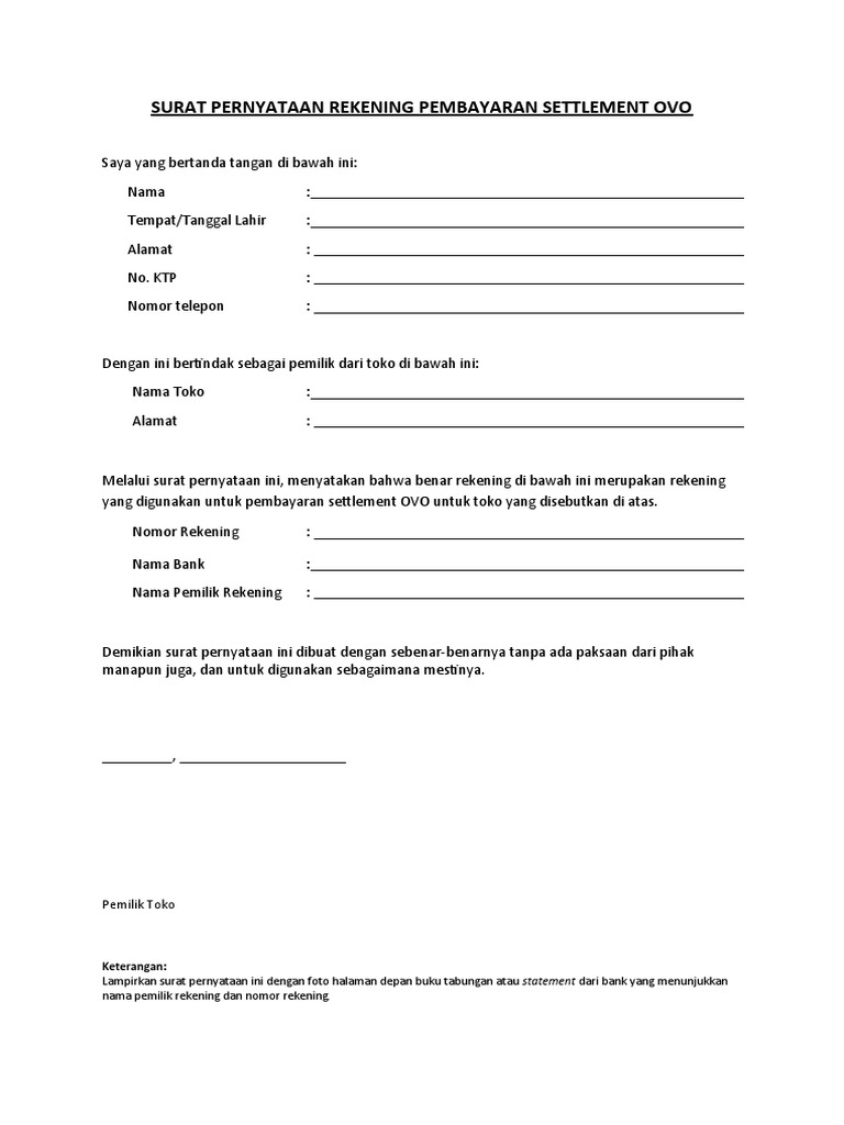 Rekening Pembayaran Settlement Toko OVO | PDF
