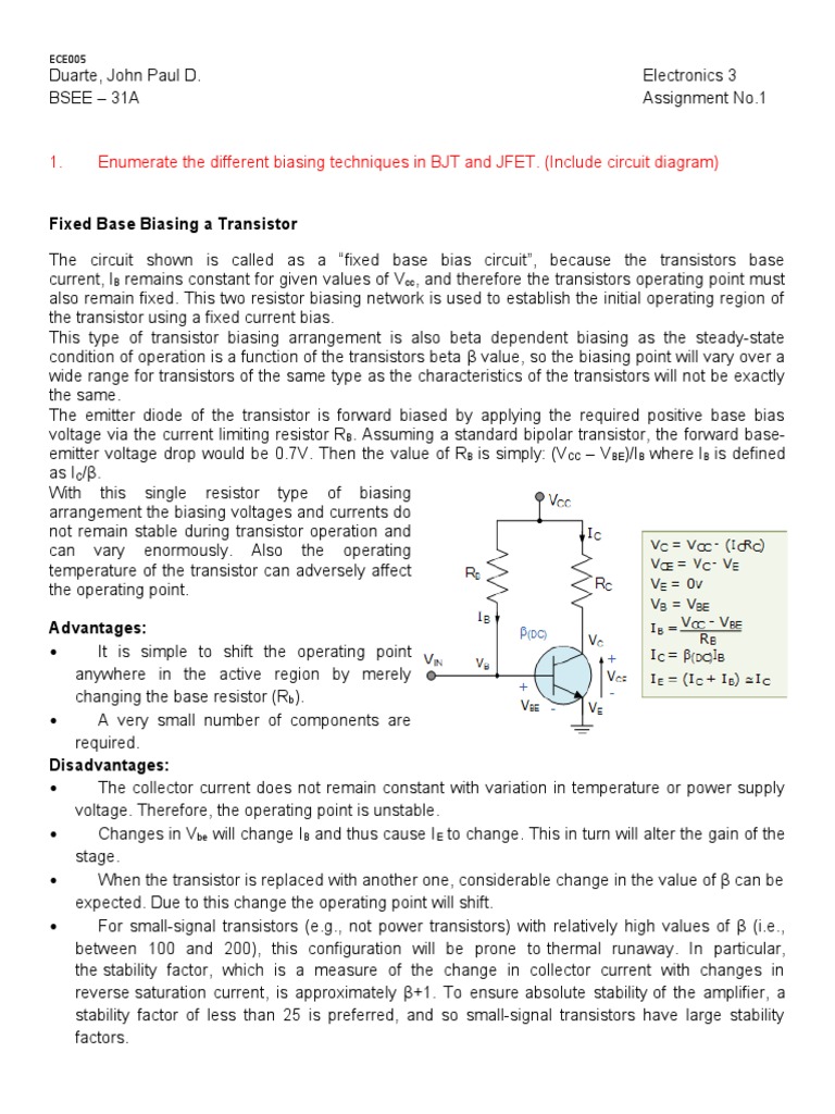 BJT and JFET Biasing Techniques Explained | PDF | Amplifier ...