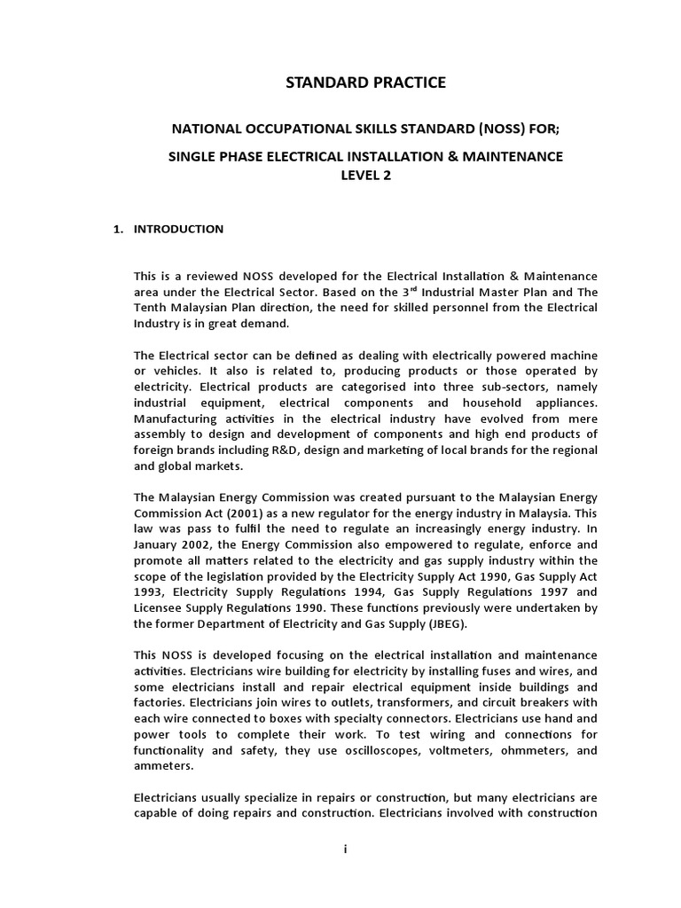 NOSS for Single Phase Electrical Installation | PDF | Electrician ...