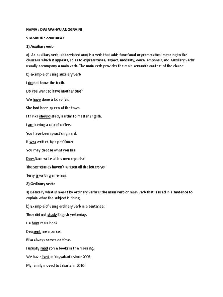 Understanding Auxiliary and Ordinary Verbs | PDF
