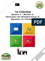 Pre-Calculus: Quarter 1 - Module 5: Determine The Standard Form of Equation of A Parabola