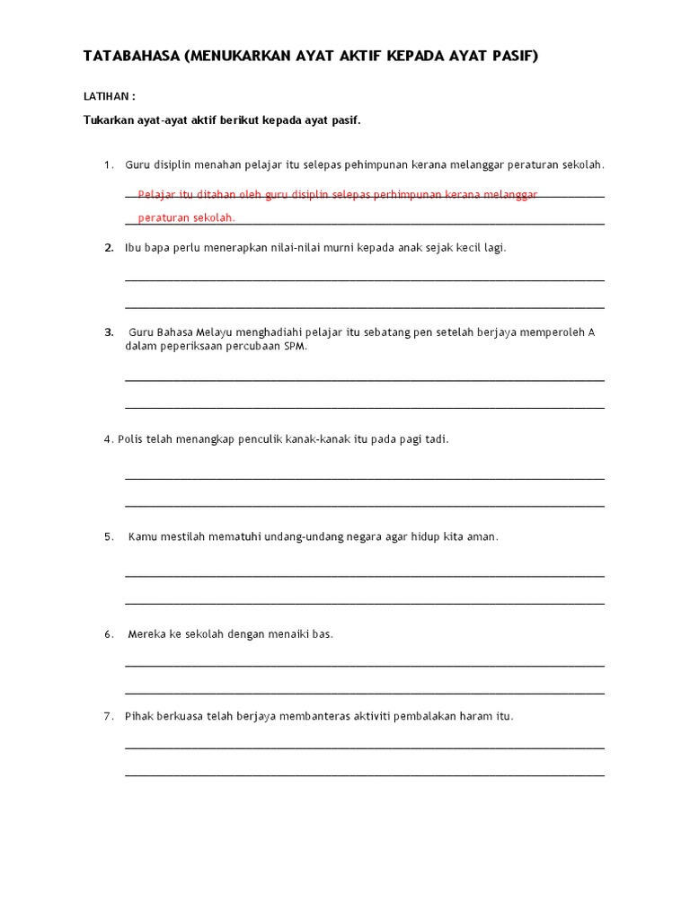 Ayat Aktif Kepada Ayat Pasif Pdf