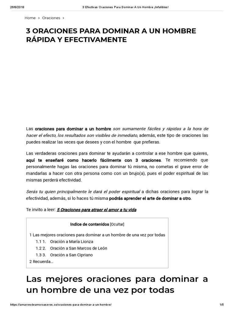 3 Efectivas Oraciones para Dominar A Un Hombre ¡Infalibles! | PDF ...