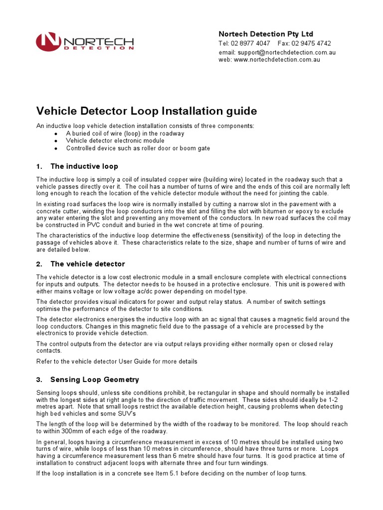 Vehicle Detector Loop Installation Guide: Nortech Detection Pty LTD ...