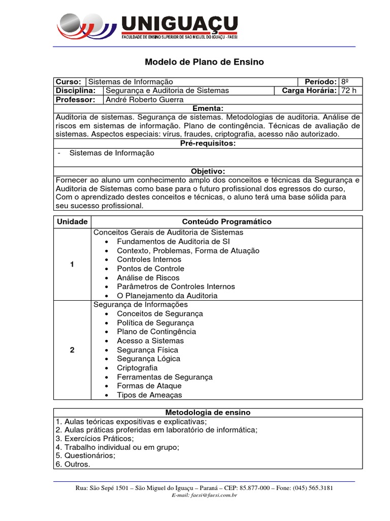 Modelo de Plano de Ensino | PDF | Carreira e Crescimento