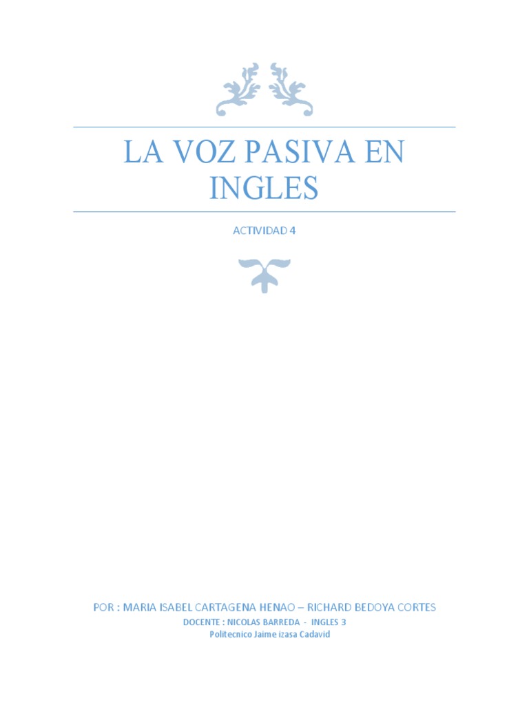Guía de Uso de la Voz Pasiva en Inglés | PDF | Verbo | Asunto (gramática)