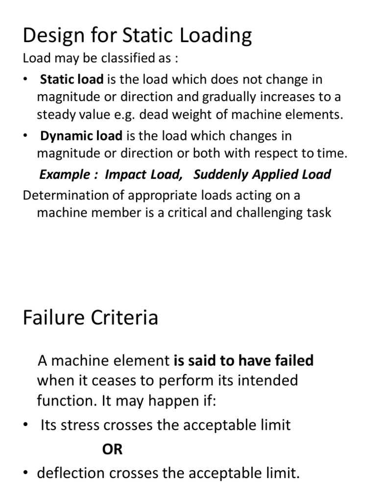 Design For Static Loading: Example: Impact Load, Suddenly Applied Load ...