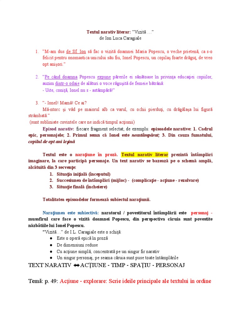heritage Saucer allocation Textul Narativ Literar - "Vizită " | PDF