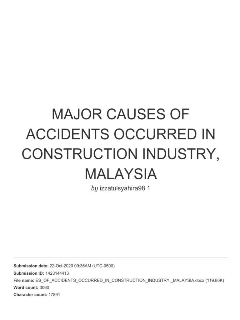 Major Causes of Accidents Occurred in Construction Industry, Malaysia ...