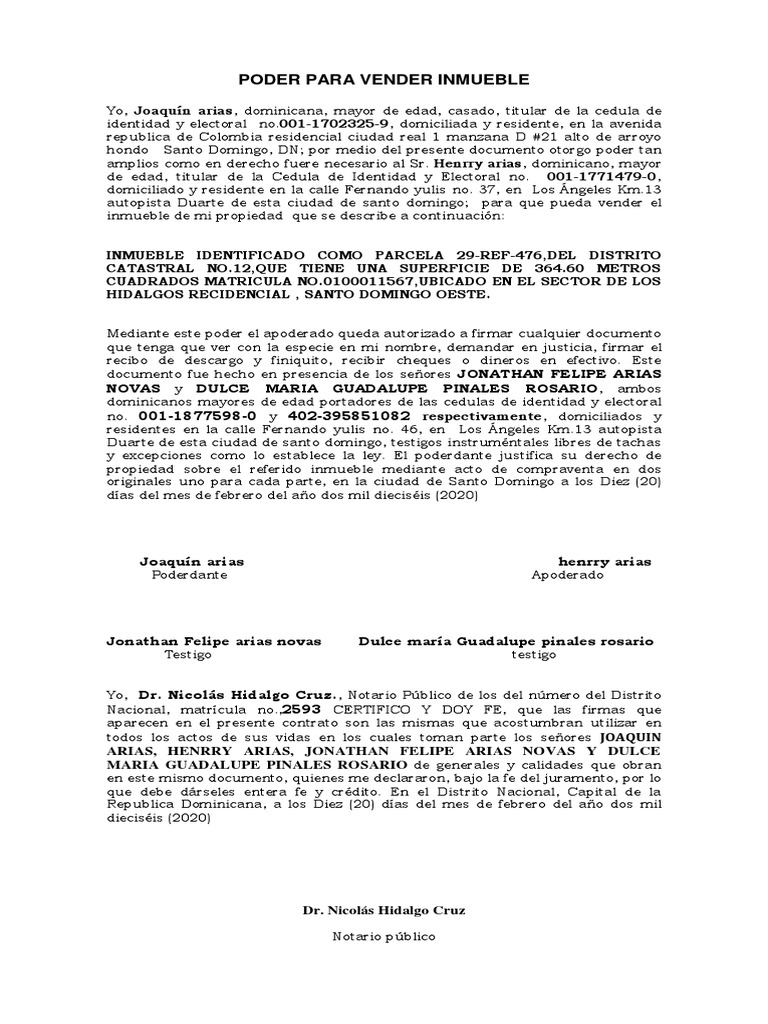 Poder para Vender Inmueble | PDF | República Dominicana | Gobierno